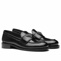 Prada Womens Loafers In Black Unlined Brushed Leather