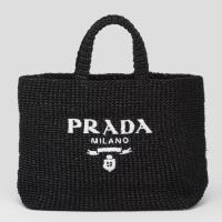 Prada Large Crochet Tote Bag in Black Raffia effect Yarn