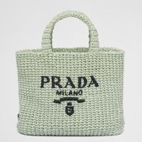 Prada Small Crochet Tote Bag in Aqua Raffia effect Yarn