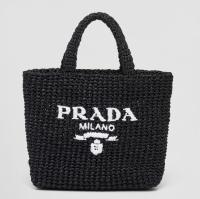 Prada Small Crochet Tote Bag in Black Raffia effect Yarn
