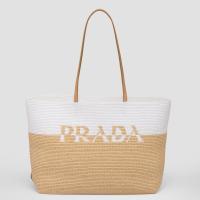 Prada Crochet Large Tote Bag in BeigeWhite Raffia effect Yarn