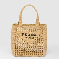 Prada Small Crochet Tote in Beige Raffia effect Yarn