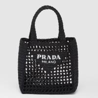 Prada Small Crochet Tote in Black Raffia effect Yarn