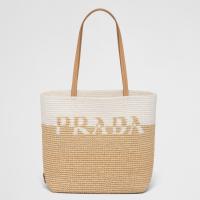 Prada Crochet Small Tote Bag in BeigeWhite Raffia effect Yarn