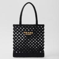 Prada Crochet Tote Bag in Black Raffia effect