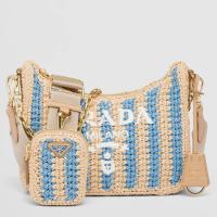 Prada Re Edition 2005 Bag in Beige and Blue Stripe Raffia