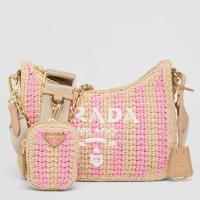 Prada Re Edition 2005 Bag in Beige and Pink Stripe Raffia