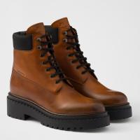 Prada Chelsea Boots in Cognac Leather and Re Nylon