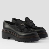 Prada Womens Double Chocolate Loafers in Black Leather