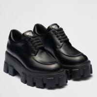 Prada Monolith Lace up Shoes in Black Brushed Leather