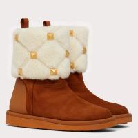 Valentino Roman Stud Quilted Ankle Boot in Suede Leath