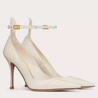 Valentino Tan Go Pumps 100mm In White Patent Leather