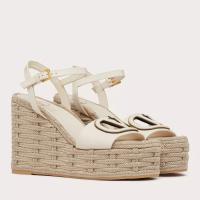 Valentino VLogo Cut out Espadrille Wedge Sandals in White Leather