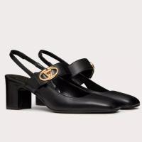 Valentino VLogo Locker Mary Jane Slingback Pumps 60mm in Black Calfskin