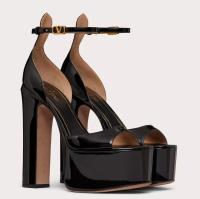 Valentino Tan Go Platform Sandals 155mm In Black Patent Leather