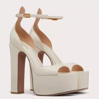 Valentino Tan Go Platform Sandals 155mm In White Patent Leather