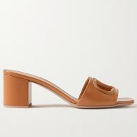 Valentino VLogo Cut out Slide Sandals 60mm in Brown Leather