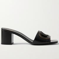 Valentino VLogo Cut out Slide Sandals 60mm in Black Leather