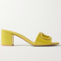 Valentino VLogo Cut out Slide Sandals 60mm in Yellow Leather