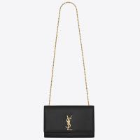 Saint Laurent Kate Chain Medium Bag In Black Grained Leather
