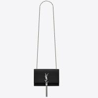 Saint Laurent Kate Tassel Small Bag In Noir Crocodile embossed Leather