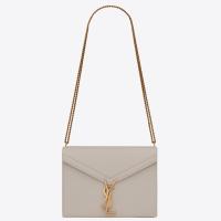 Saint Laurent Cassandra Medium Chain Bag In White Grained Calfskin