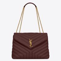 Saint Laurent LouLou Medium Chain Bag In Burgundy Quilted Calfskin