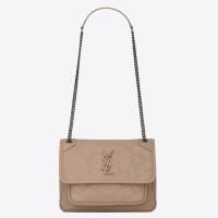 Saint Laurent Niki Baby Chain Bag In Beige Crinkled Leather