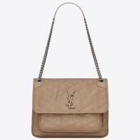 Saint Laurent Niki Medium Chain Bag In Beige Crinkled Leather
