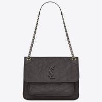 Saint Laurent Niki Medium Chain Bag In Dark Grey Crinkled Leather
