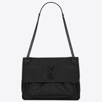 Saint Laurent Niki Medium Chain So Black Bag In Crocodile embossed Leather