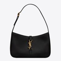 Saint Laurent Le 5 a 7 Hobo Bag in Black Smooth Leather