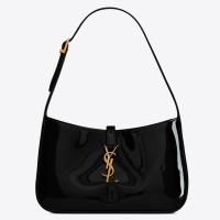 Saint Laurent Le 5 a 7 Hobo Bag in Black Patent Calfskin
