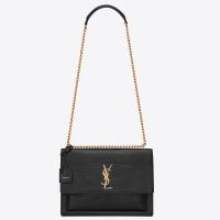 Saint Laurent Sunset Large Chain Bag In Black Crocodile embossed Leather