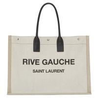 Saint Laurent Rive Gauche Tote Bag in White Linen and Black Leather