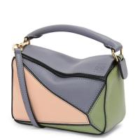 Loewe Puzzle Mini Bag In Asphalt GreyNudeGreen Calfskin