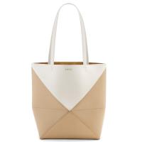 Loewe Medium Puzzle Fold Tote Bag in WhiteBeige Calfskin