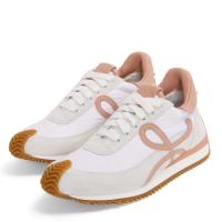 Loewe Womens Flow Runner Sneakers in White Nylon and Grey Suede