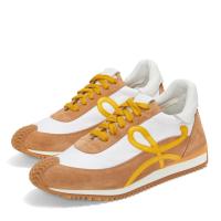 Loewe Womens Flow Runner Sneakers in White Nylon and Tan Suede