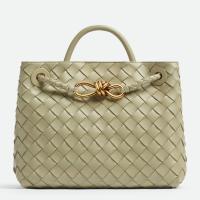 Bottega Veneta Andiamo Small Bag In Travertine Intrecciato Lambskin