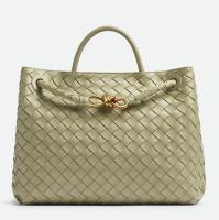 Bottega Veneta Andiamo Medium Bag In Travertine Intrecciato Lambskin