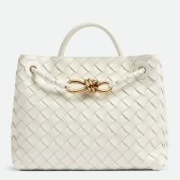 Bottega Veneta Andiamo Medium Bag In White Intrecciato Lambskin