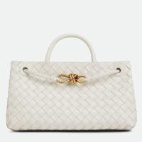 Bottega Veneta Andiamo Small EastWest Bag in White Intrecciato Lambskin