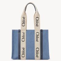 Chloe Medium Woody Tote Bag in Deadstock Denim