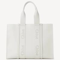 Chloe Woody Large Tote Bag In White Calfskin