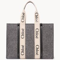 Chloe Large Woody Tote Bag In Grey Felt
