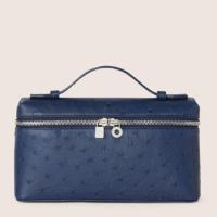 Loro Piana Extra Pocket Pouch L19 in Blue Ostrich embossed Leather