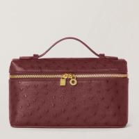 Loro Piana Extra Pocket Pouch L19 in Burgundy Ostrich embossed Leather