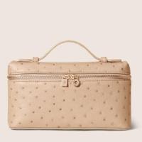Loro Piana Extra Pocket Pouch L19 in Beige Ostrich embossed Leather