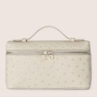 Loro Piana Extra Pocket Pouch L19 in White Ostrich embossed Leather